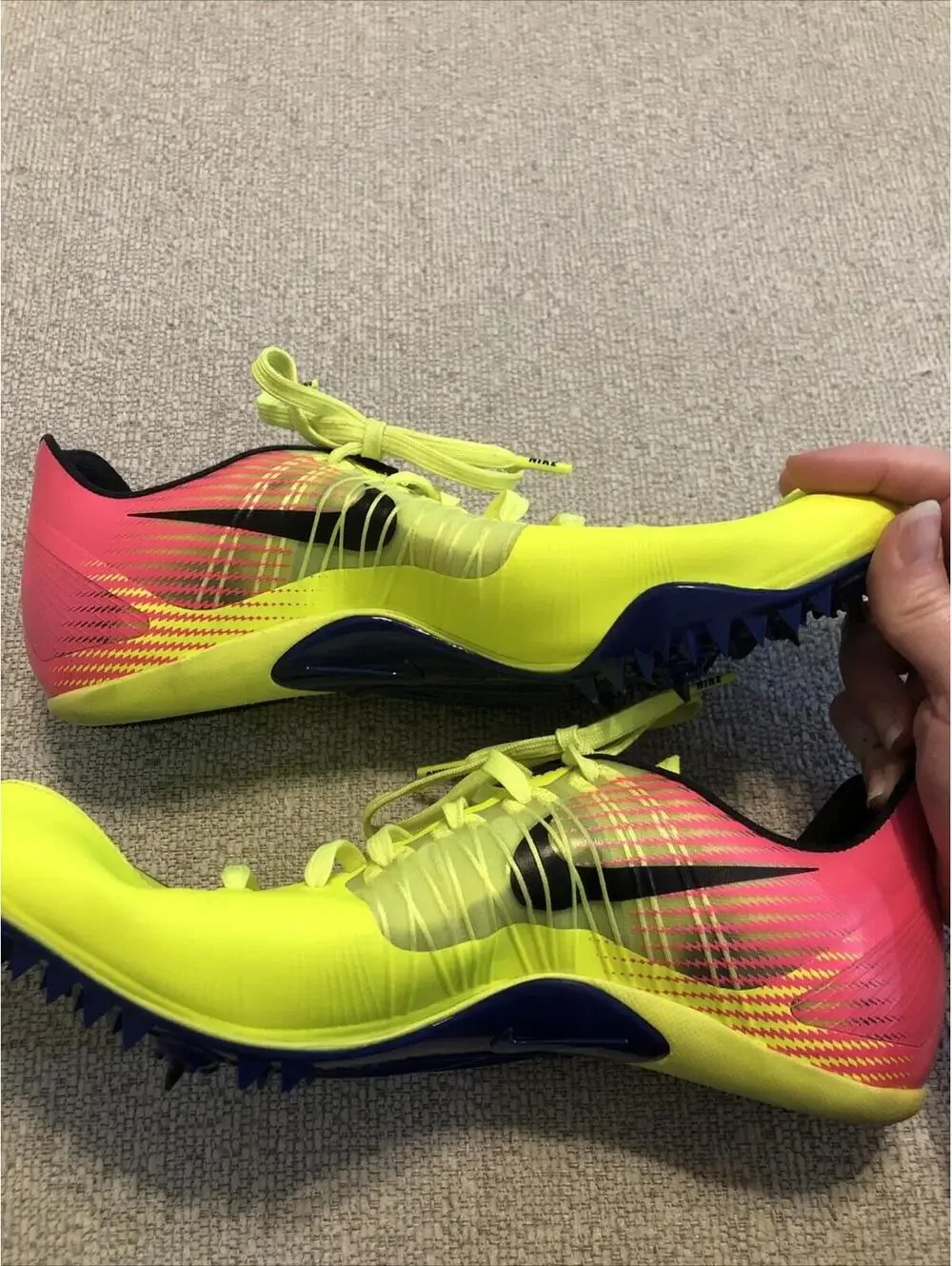 NIKE Zoom‎ Celar 5 Running OC Spikes Mens Sz 10 882023-999 Yellow Pink